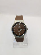 TOMI Men's Brown Dial Watch with Silver-Tone Case and Brown Strap