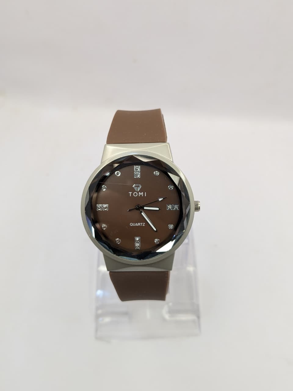 TOMI Men's Brown Dial Watch with Silver-Tone Case and Brown Strap