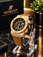 Luxury Rose Gold Chronograph Watch – Black Dial with Leather Strap