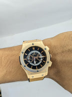 Luxury Rose Gold Chronograph Watch – Black Dial with Leather Strap