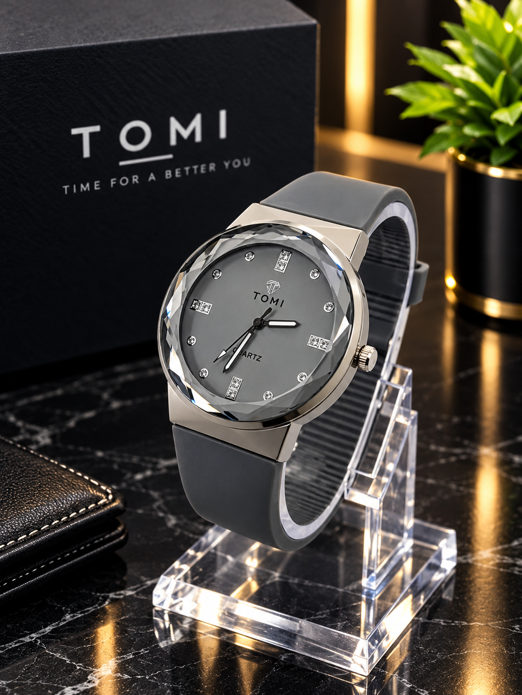 TOMI Men's Grey Dial Watch with Silver-Tone Case and Grey Silicone Strap
