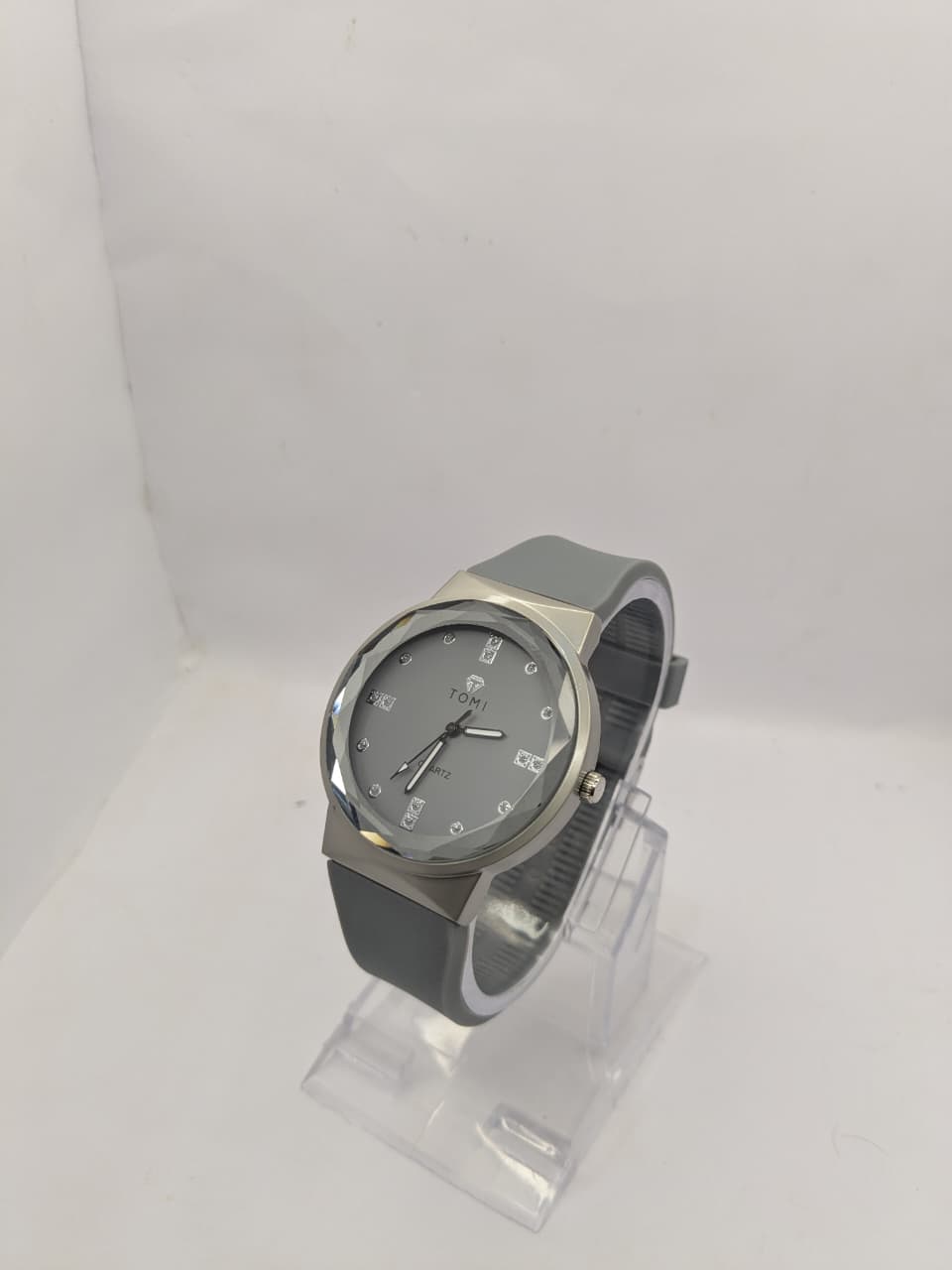 TOMI Men's Grey Dial Watch with Silver-Tone Case and Grey Silicone Strap