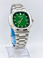 Luxury Green Dial Stainless Steel Men's Watch – Elegant Silver Bracelet Wristwatch
