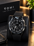 TOMI Men's Black Chronograph Style Watch with Silicone Strap
