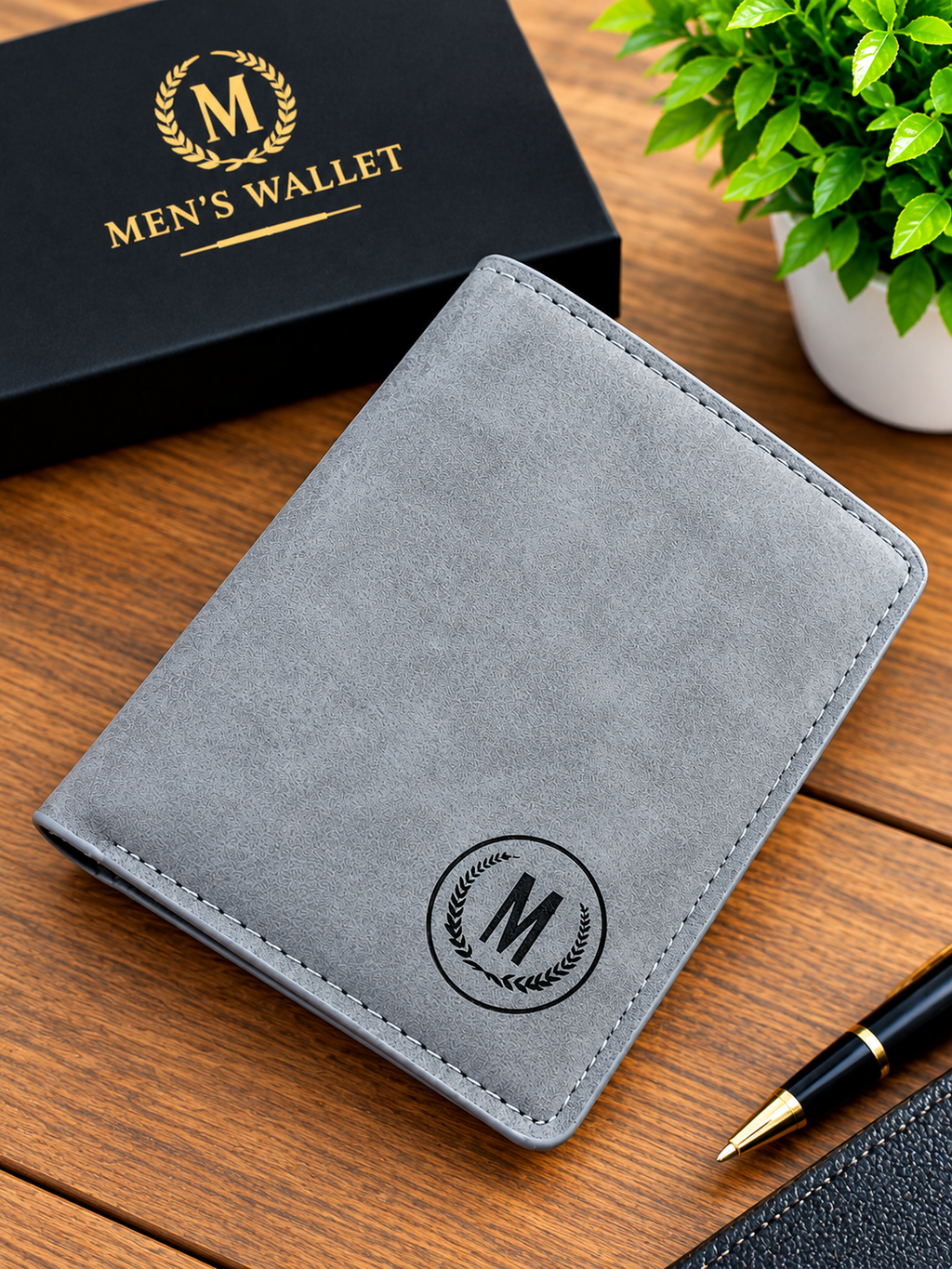 Men's Grey Bifold Wallet – Stylish Minimalist Wallet with Premium Suede-Look Finish