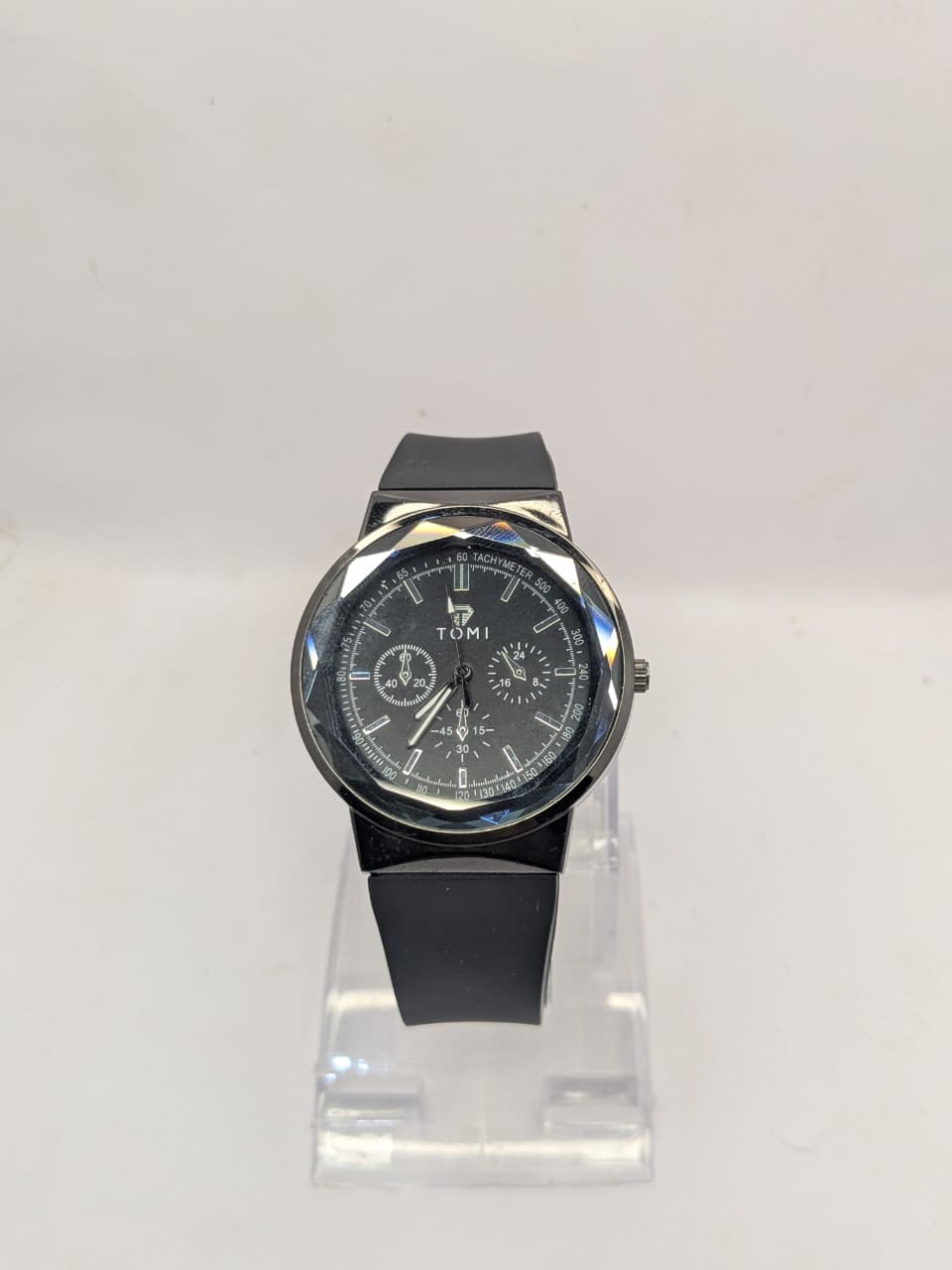 TOMI Men's Black Chronograph Style Watch with Silicone Strap