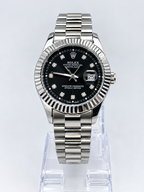 Silver & Black Luxury Style Men’s Watch with Diamond-Style Dial, Fluted Bezel & Stainless Steel Bracelet